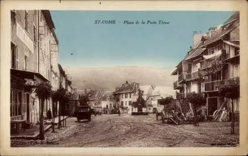 Ak Saint Côme de Fresné Calvados, Place de la Poste Téron