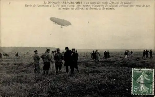 Ak Moisson Yvelines, 24 juin 1908, Dirigéable République, Französisches Luftschiff