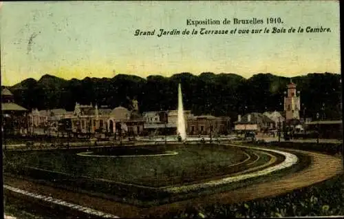 Ak Brüssel Belgien, Weltausstellung, Großer Garten mit Terrasse und Blick zum Bois de la Cambre