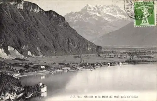 Ak Chillon Montreux Kanton Waadt, Panorama, Dent du Midi