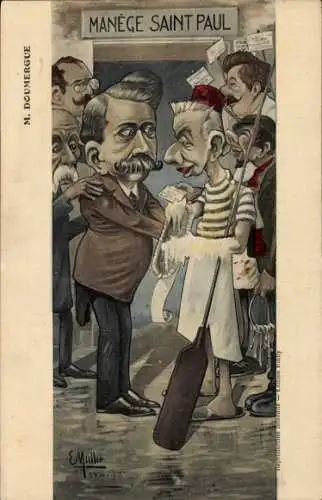 Künstler Ak Muller, Karikatur, Doumergue, Manege Saint Paul