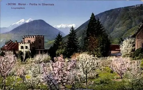 Ak Obermais Maia Alta Meran Merano Südtirol, Teilansicht, Langenspitzen