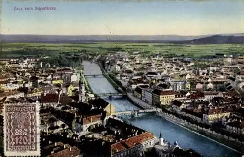 Ak Graz Steiermark, Gesamtansicht, Blick vom Schlossberg