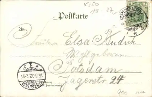 Litho Recklinghausen, Marktplatz, Kirche, Kurfürstenwall, Königswall, Kreditbank, Breitestraße