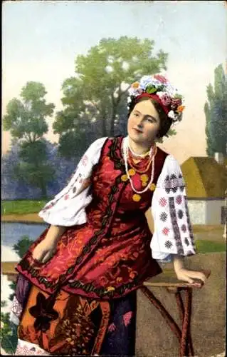 Ak Ukraine, Frau in Volkstracht