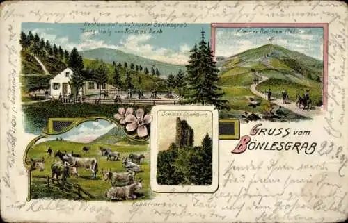 Litho Lautenbach Haut Rhin, Bönlesgrab, Restaurant Thomas Barb, Kleiner Belchen