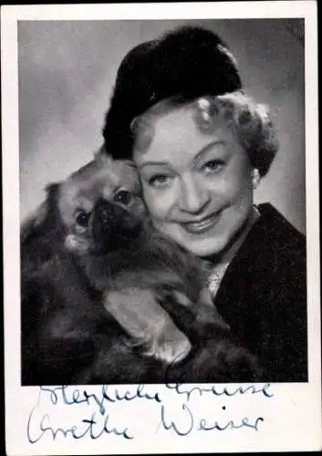 Ak Schauspielerin Grethe Weiser, Portrait, Autogramm, Hund