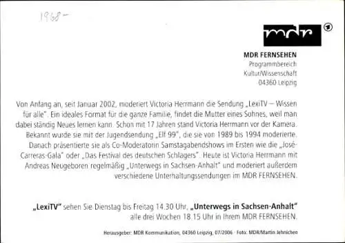 Ak Moderatorin Victoria Herrmann, Portrait, Lexi TV, Autogramm