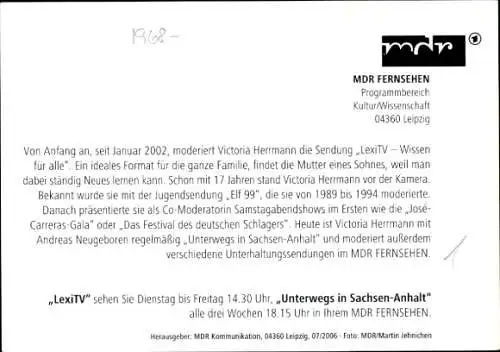 Ak Moderatorin Victoria Herrmann, Portrait, Lexi TV, Autogramm