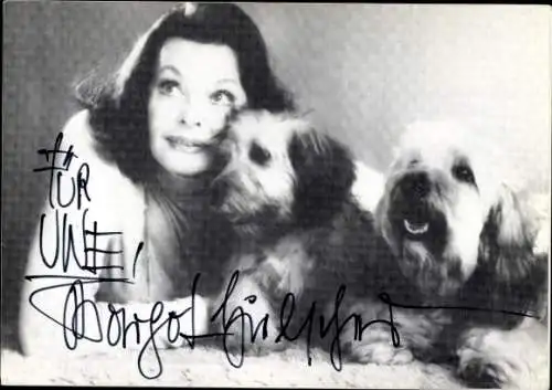 Ak Schauspielerin Margot Hielscher, Portrait, Terrier, Autogramm