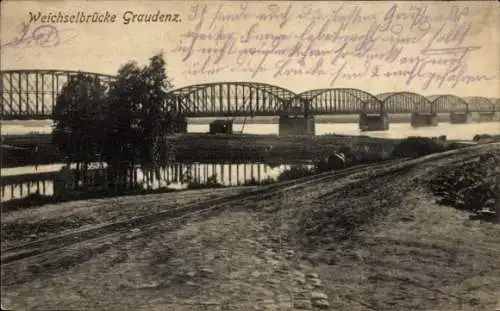 Ak Grudziądz Graudenz Westpreußen, Weichselbrücke