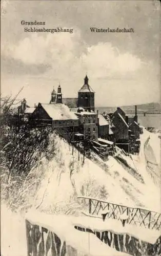 Ak Grudziądz Graudenz Westpreußen, Schlossbergabhang, Winter