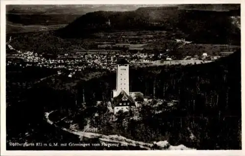 Ak Gönningen Reutlingen in Württemberg, Fliegeraufnahme, Rossbergturm