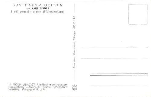 Ak Heiligenzimmern Rosenfeld im Zollernalbkreis Württemberg, Fliegeraufnahme, Gasthaus zum Ochsen