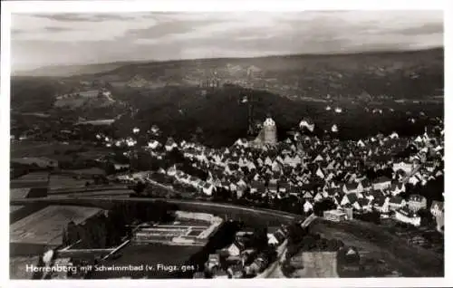 Ak Herrenberg Böblingen, Panorama, Schwimmbad, Fliegeraufnahme