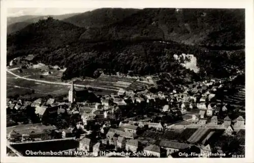 Ak Sauerbrunnen Oberhambach im Hunsrück, Fliegeraufnahme, Maxburg, Hambacher Schloss