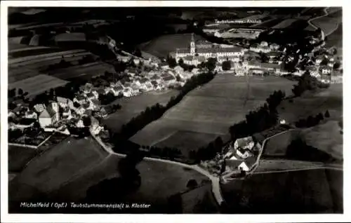 Ak Michelfeld Auerbach in der Oberpfalz Bayern, Fliegeraufnahme, Taubstummenanstalt, Kloster