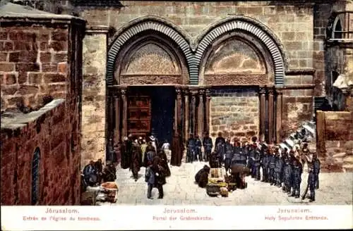 Künstler Ak Jerusalem Israel, Portal der Grabeskirche