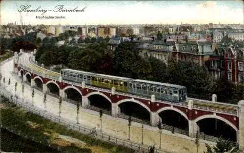 Ak Hamburg Nord Barmbek, Hochbahnstrecke, Panorama