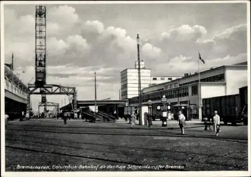 Ak Bremerhaven, Columbus-Bahnhof, Kai, Schnelldampfer Bremen