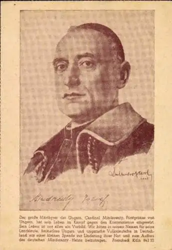 Künstler Ak Joseph Kardinal Mindszenty, Fürstprimas von Ungarn, Portrait