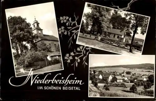 Ak Niederbeisheim Knüllwald in Hessen, Kirche, Denkmal, Totalansicht