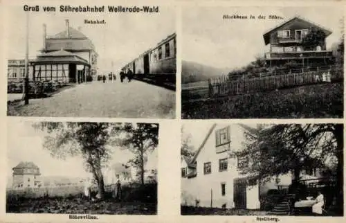 Ak Wellerode Söhrewald in Hessen, Söhrebahnhof, Söhrevillen, Blockhaus