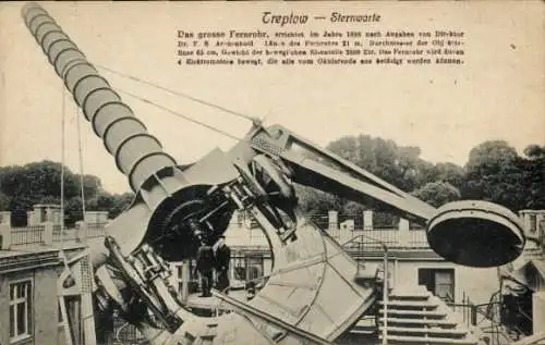 Ak Berlin Treptow, Das große Fernrohr der Sternwarte