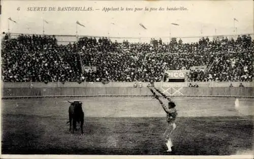 Ak Stierkampf, Glück der Banderillas, Appell an den Stier für die Pose der Banderillas