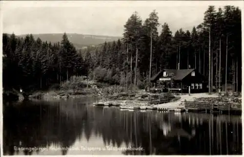 Ak Karpacz Krummhübel im Riesengebirge Schlesien, Talsperre und Talsperrenbaude