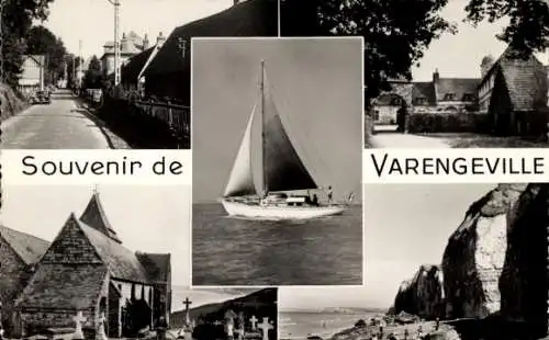 Ak Varengeville sur Mer Seine Maritime, Straße, Felsen, Friedhof, Segelboot