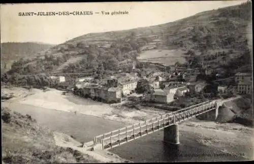 Ak Saint Julien des Chazes Allier, Panorama, Brücke