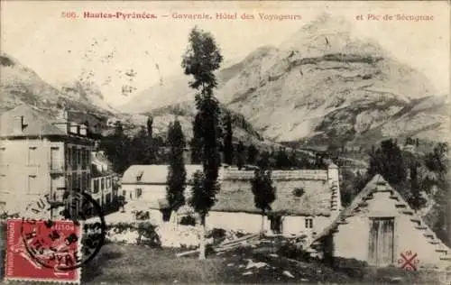 Ak Gavarnie Hautes Pyrénées, Hotel des Voyageurs, Pic de Secugnac