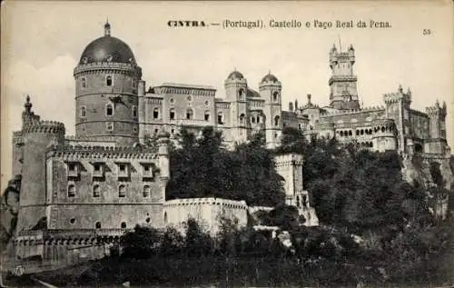 Ak Cintra Sintra Portugal, Castello da Pena, Nationalpalast, Kummerpalast, Gesamtansicht