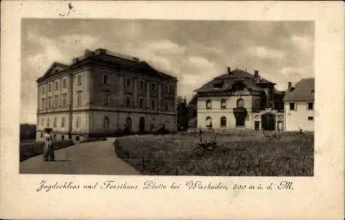 Ak Wiesbaden in Hessen, Jagdschloss und Forsthaus Platte