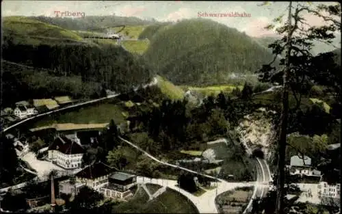 Ak Triberg im Schwarzwald, Stdatansicht, Schwarzwaldbahn, Tunnel, Eisenbahn