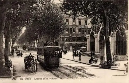 Ak Nizza Nizza Alpes Maritimes, Avenue de la Victoire, Straßenbahn