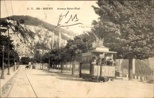 Ak Rouen Seine-Maritime, Avenue Saint-Paul, Straßenbahn