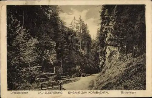 Ak Elgersburg in Thüringen, Droessefelsen, Eingang zum Körnbachtal, Goethefelsen