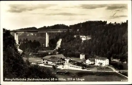 Ak Weyarn Oberbayern, Mangfallbrücke, Reichsautobhan, Gaststätte und Pension Bruckmühle