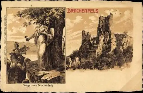 Litho Königswinter am Rhein, Drachenfels