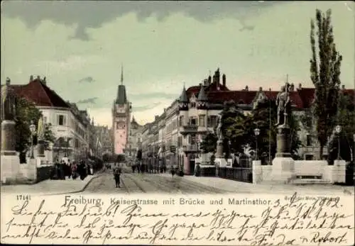 Ak Freiburg im Breisgau, Kaiserstraße, Brücke, Martinstor