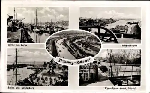 Ak Ruhrort Duisburg im Ruhrgebiet, Hafen und Schifferbörse, Rhein-Herne-Kanal, Schleuse