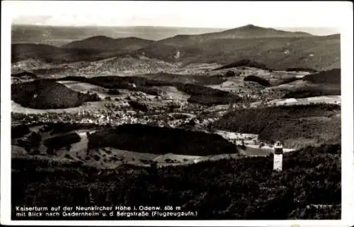 Ak Gadernheim Lautertal im Odenwald, Neunkircher Höhe, Kaiserturm, Gadernheim, Flugzeugaufnahme