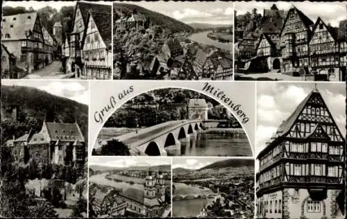 Ak Miltenberg am Main Unterfranken, Brücke, Fachwerkgebäude, Kirche