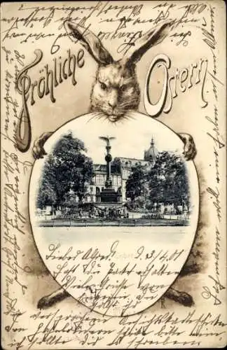 Litho Erfurt in Thüringen, Denkmal, Glückwunsch Ostern, Osterhase