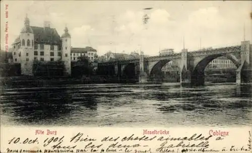 Ak Koblenz am Rhein, alte Burg, Moselbrücke