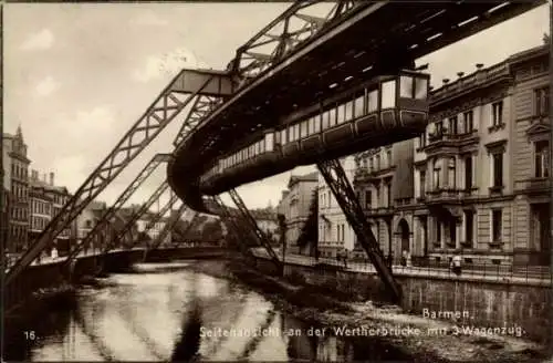 Ak Barmen Wuppertal, Schwebebahn an der Wertherbrücke mit 3 Wagenzug