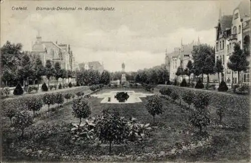 Ak Krefeld am Niederrhein, Bismarckdenkmal, Bismarckplatz