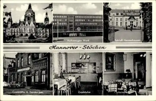 Ak Stöcken Hannover, Rathaus, Volkswagen Werk, Schloss Herrenhausen, Gaststätte H. Sender